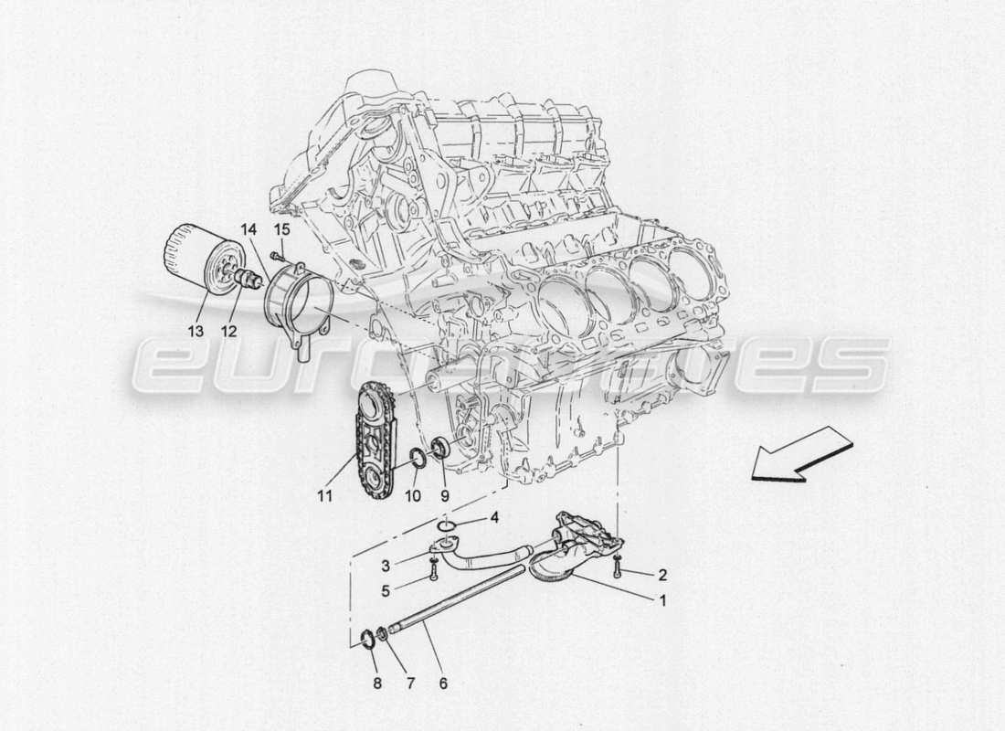 maserati granturismo special edition système de lubrification : diagramme des pièces de la pompe et du filtre