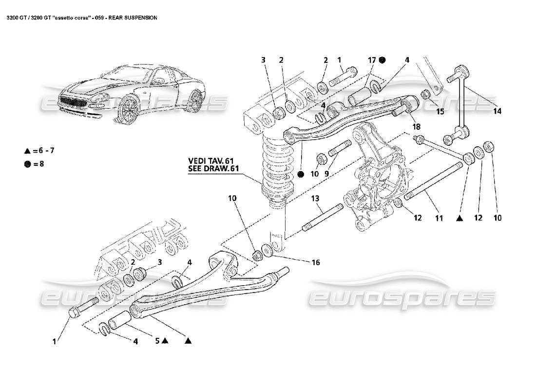 maserati 3200 gt/gta/assetto corsa suspension arrière schéma des pièces