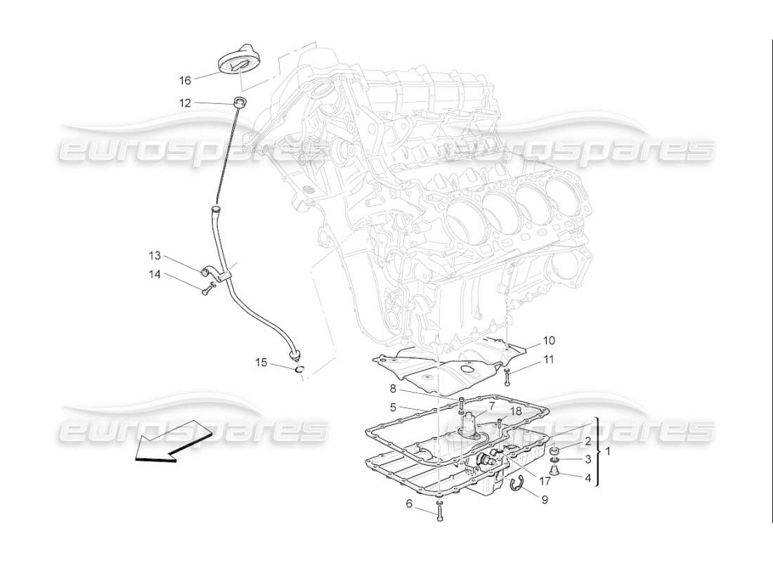 maserati qtp. (2009) 4.7 auto système de lubrification : schéma des circuits et des pièces de collecte