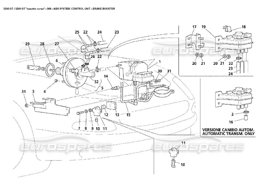 maserati 3200 gt/gta/assetto corsa abs : diagramme des pièces de l'ecu et du servo