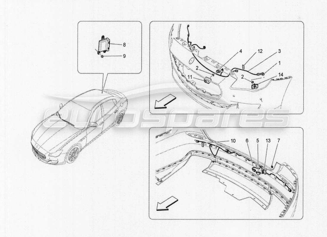 maserati qtp. v8 3.8 530bhp auto 2015 schéma des pièces des capteurs de stationnement