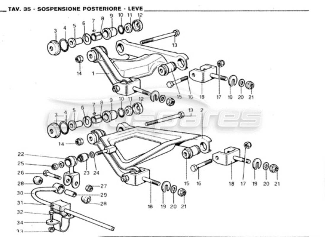 ferrari 246 gt series 1 suspension arrière - diagramme des pièces des triangles