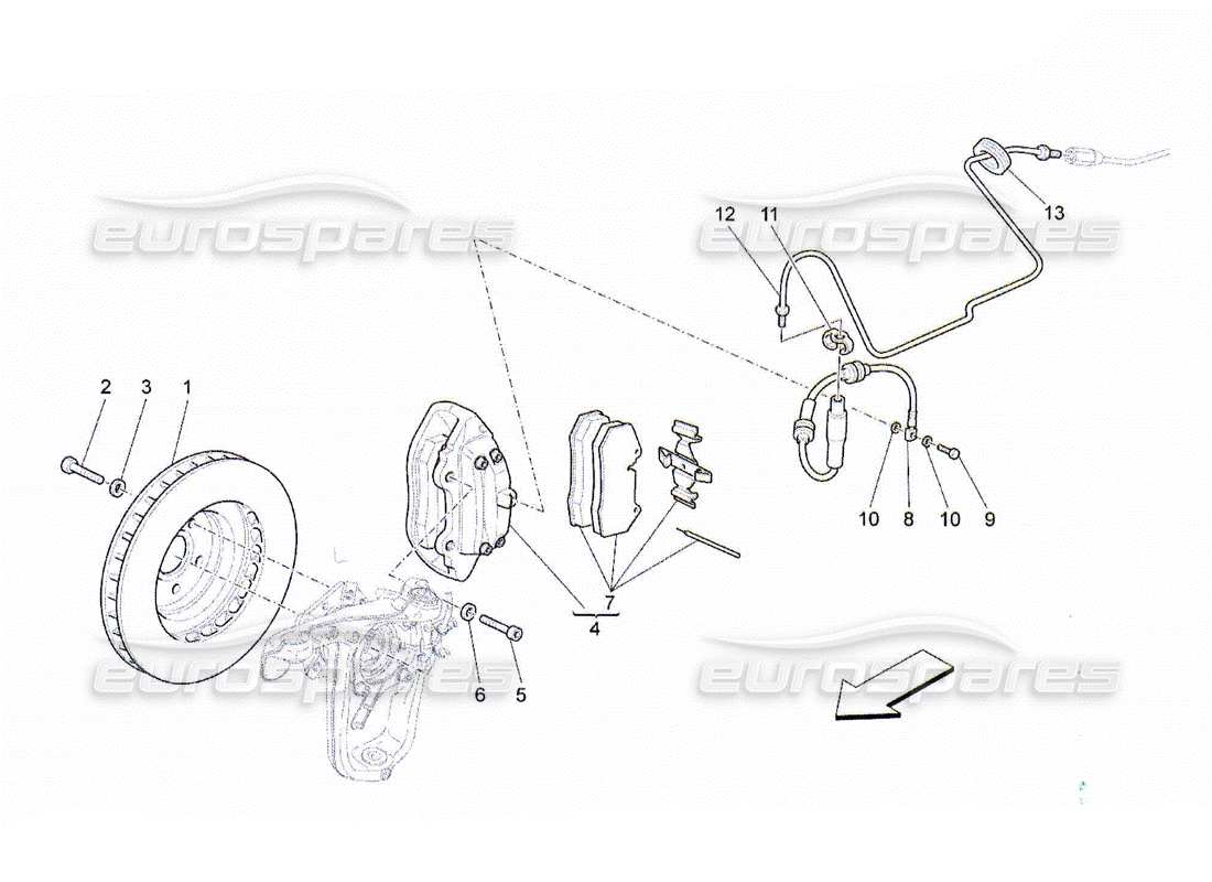maserati qtp. (2010) 4.2 schéma des pièces des dispositifs de freinage sur les roues avant