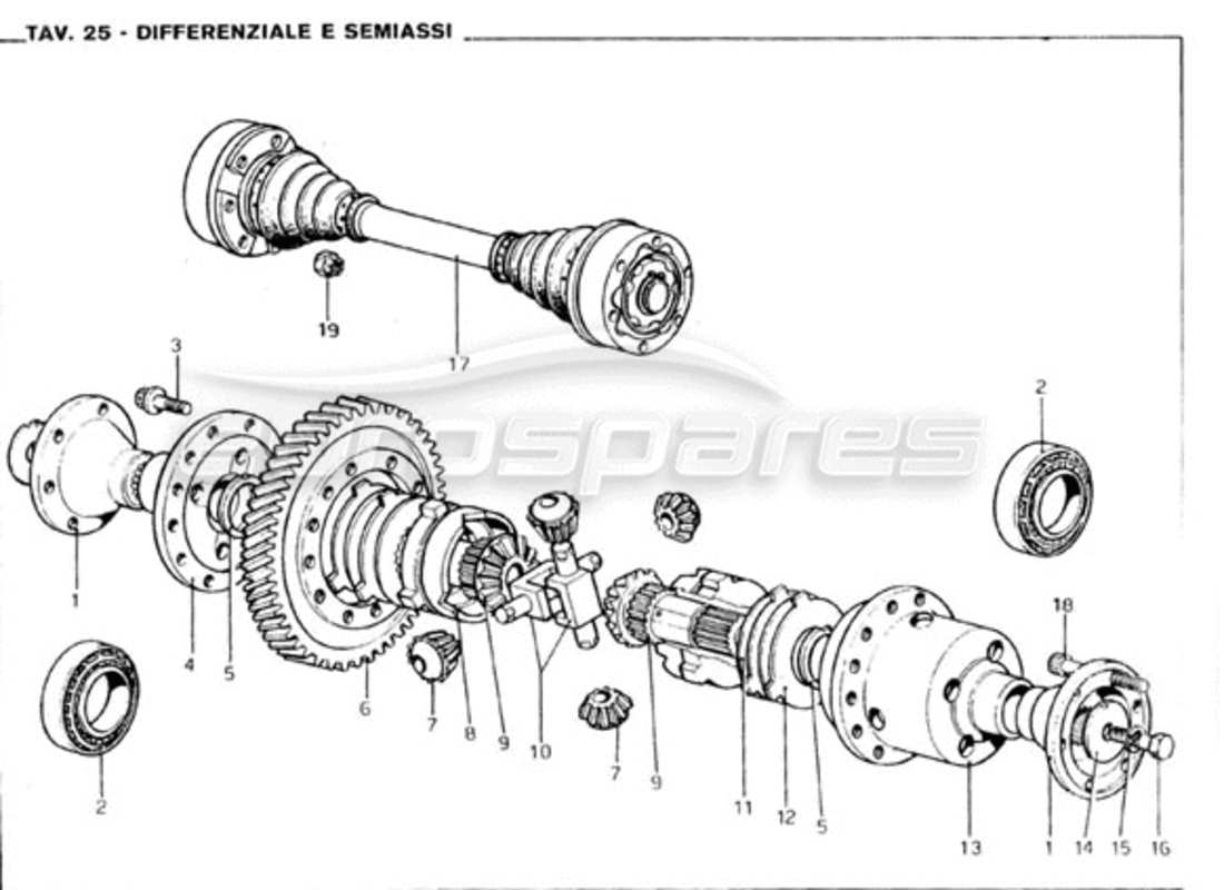 ferrari 246 gt series 1 schéma des pièces du différentiel et des arbres d'essieu