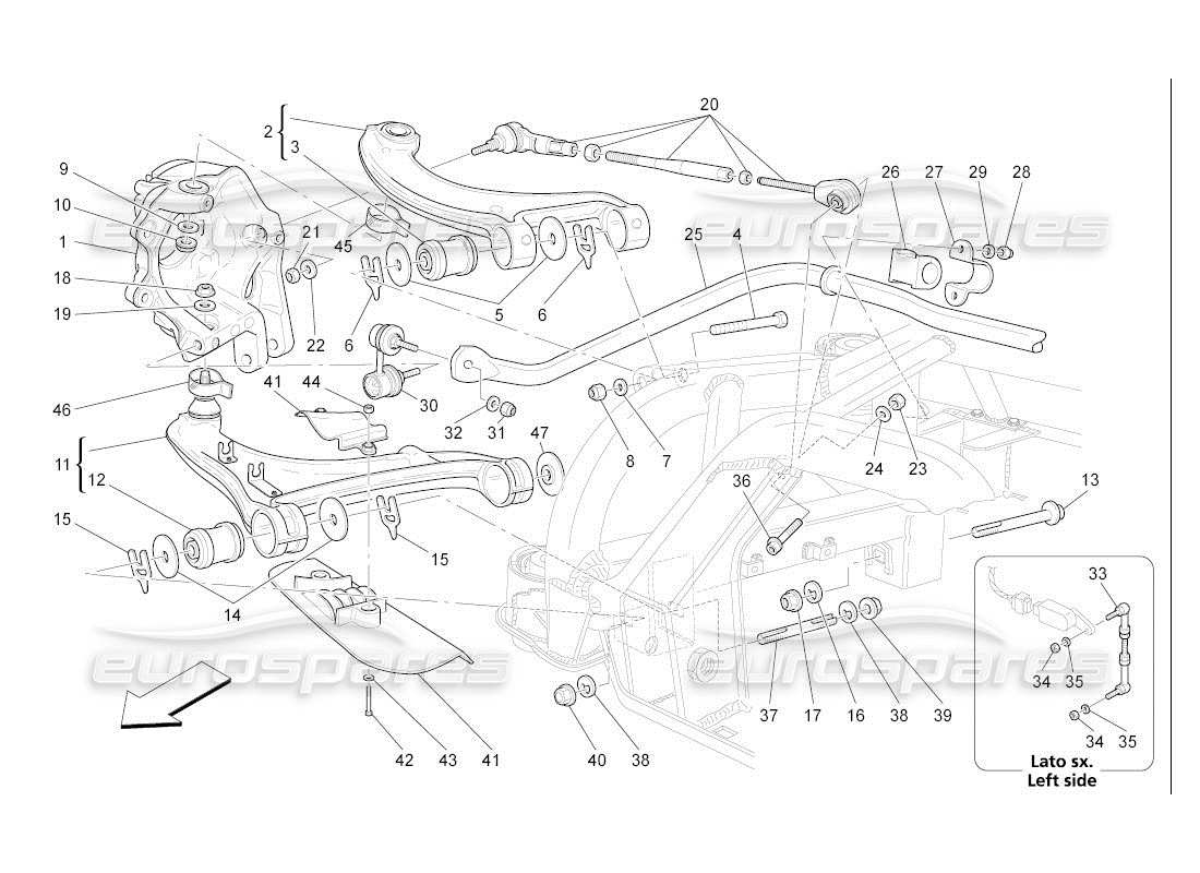 maserati qtp. (2007) 4.2 auto schéma des pièces de la suspension arrière