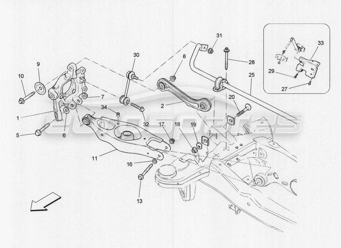 maserati qtp. v8 3.8 530bhp 2014 auto schéma des pièces de la suspension arrière