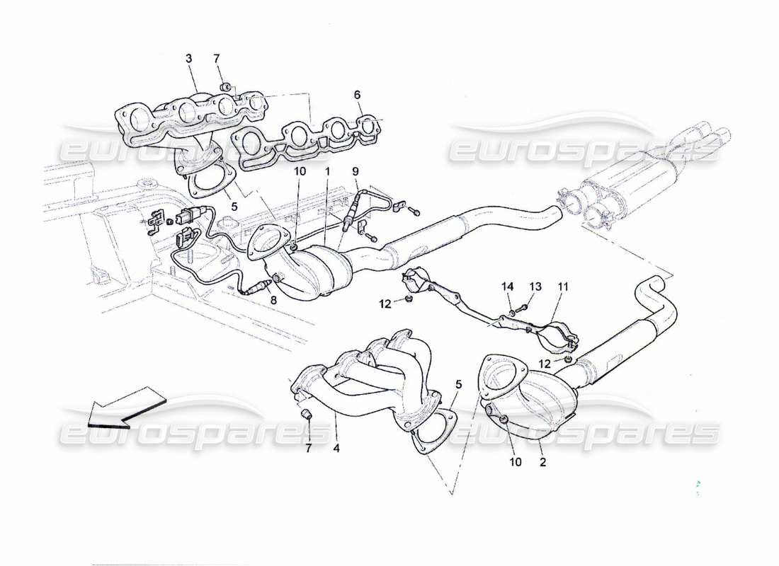 maserati qtp. (2010) 4.7 diagramme des pièces des convertisseurs pré-catalytiques et des convertisseurs catalytiques