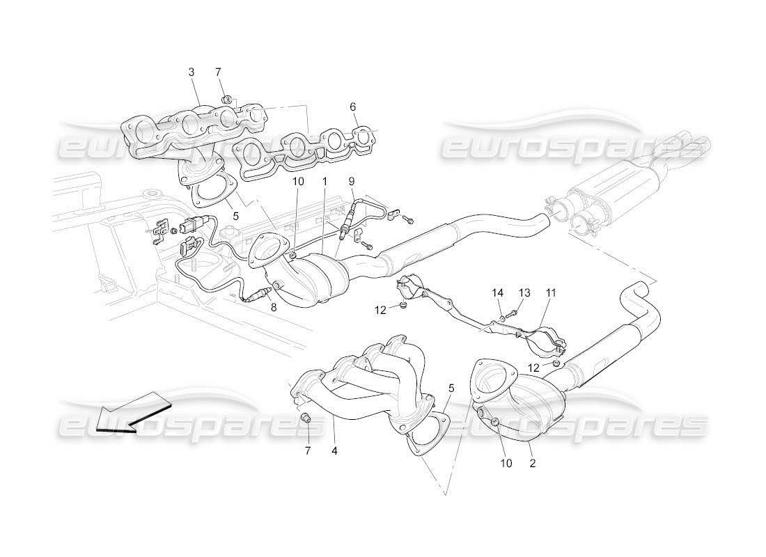 maserati qtp. (2011) 4.2 auto diagramme des pièces des convertisseurs pré-catalytiques et des convertisseurs catalytiques