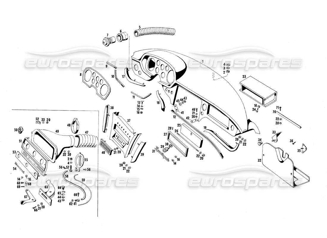 maserati qtp.v8 4.7 (s1 & s2) 1967 panneaux du tableau de bord schéma des pièces