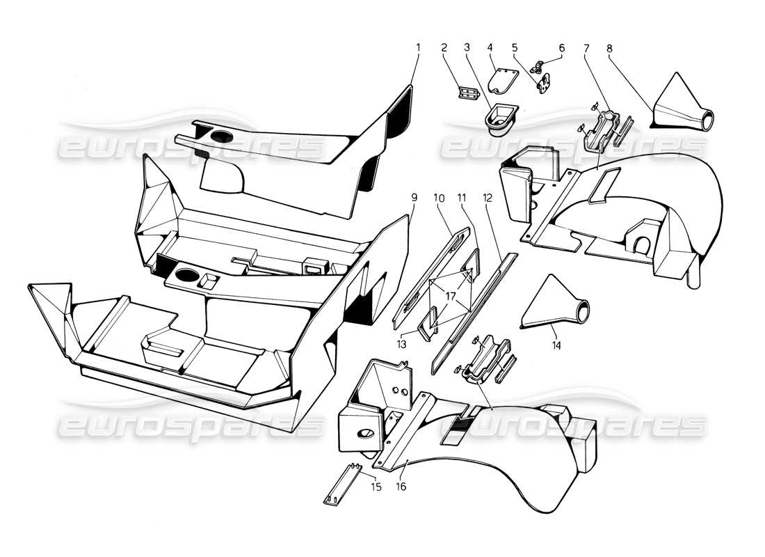 lamborghini countach 5000 qv (1985) revêtements intérieurs et extérieurs (valable pour la variation qv - mai 1985) schéma des pièces