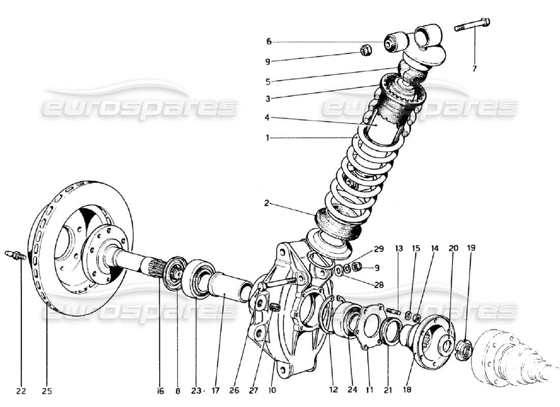 ferrari 308 gtb (1976) suspension arrière - amortisseur et disque de frein schéma des pièces