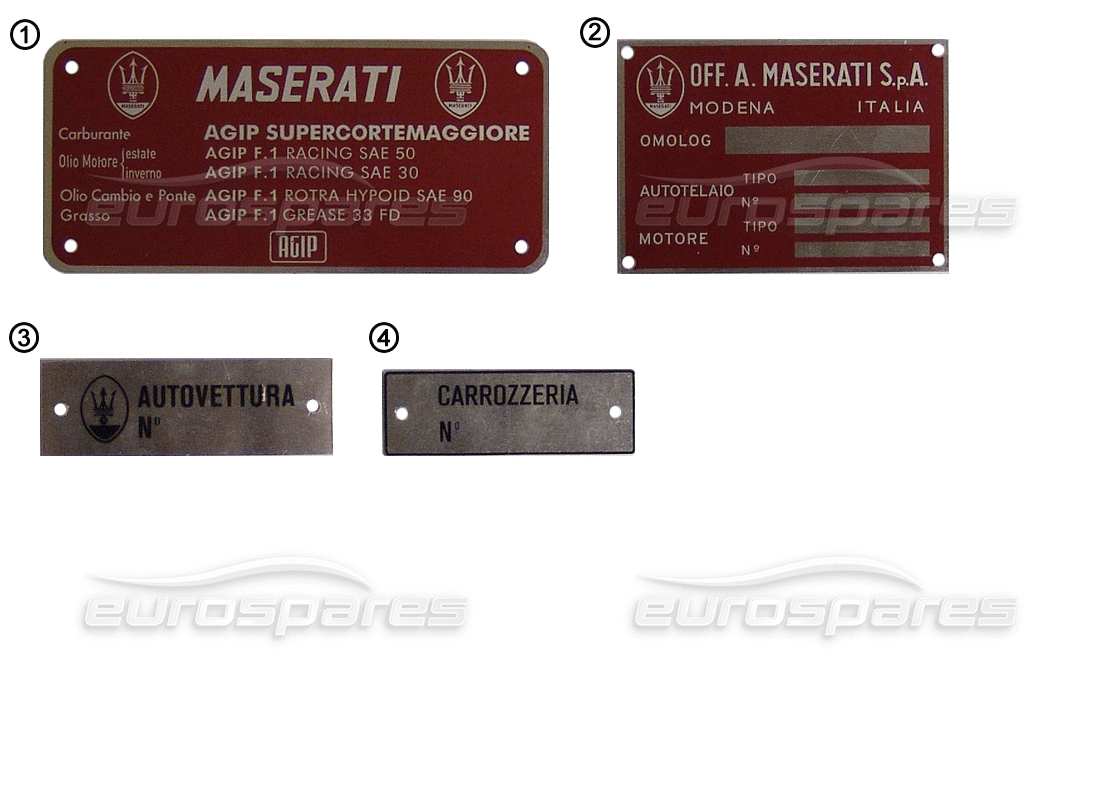 maserati miscellaneous maserati plaques - schéma des pièces des plaques d'identification