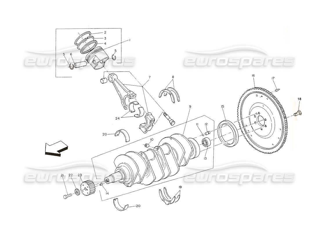 maserati shamal vilebrequin, pistons, bielles, volant schéma des pièces