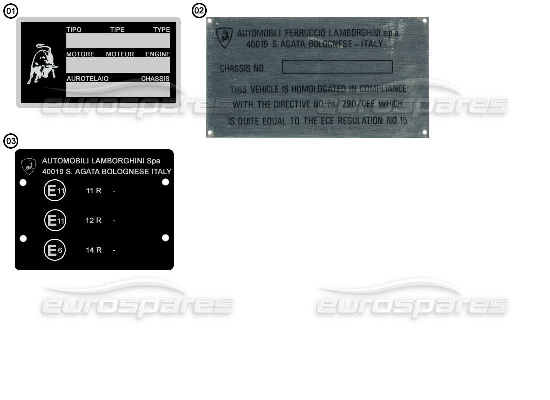 lamborghini miscellaneous lamborghini plaques - plaques d'identification schéma des pièces