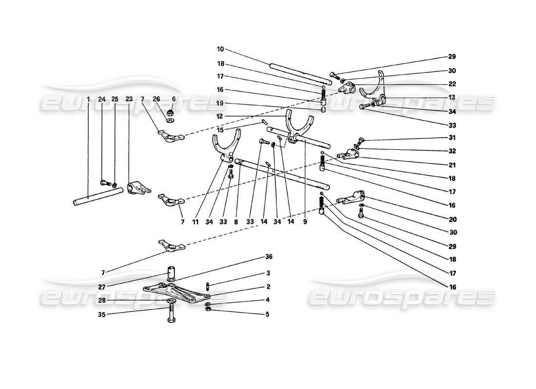 ferrari 308 gtb (1980) diagramme des pièces des commandes intérieures de la boîte de vitesses