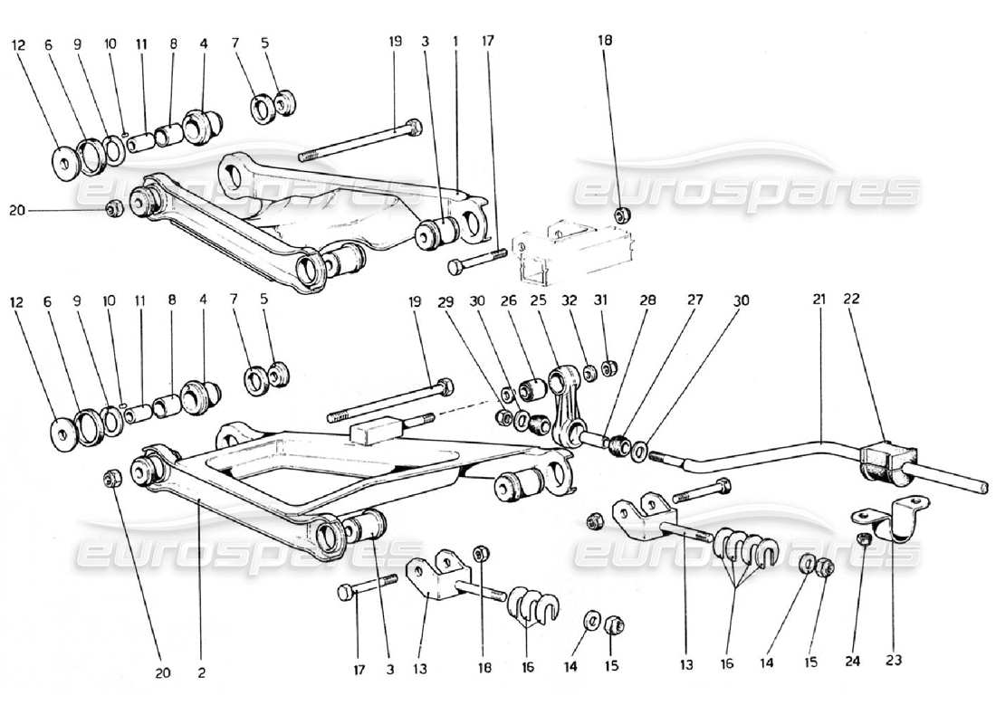 ferrari 308 gtb (1976) suspension arrière - triangles schéma des pièces