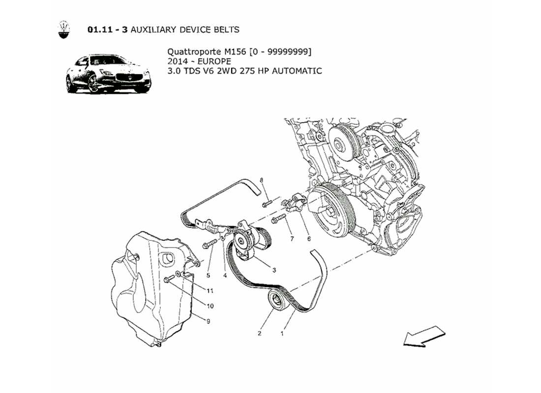 maserati qtp. v6 3.0 tds 275bhp 2014 schéma des pièces des ceintures des dispositifs auxiliaires