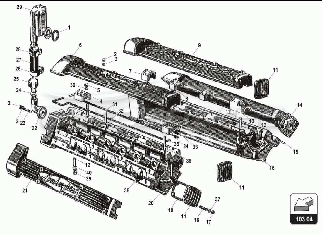 lamborghini 350 gt couvercle supérieur du moteur schéma des pièces