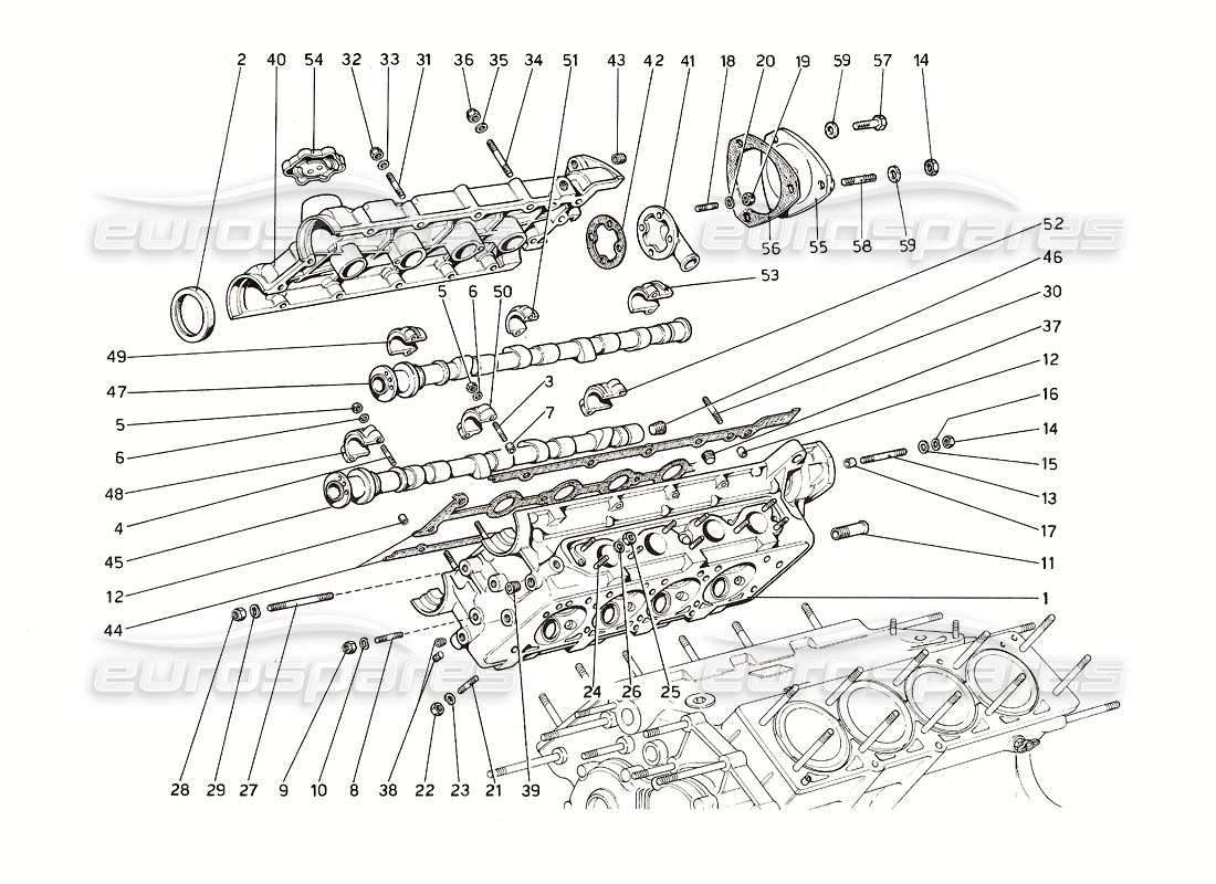 ferrari 308 gt4 dino (1976) schéma des pièces de la culasse (droite)