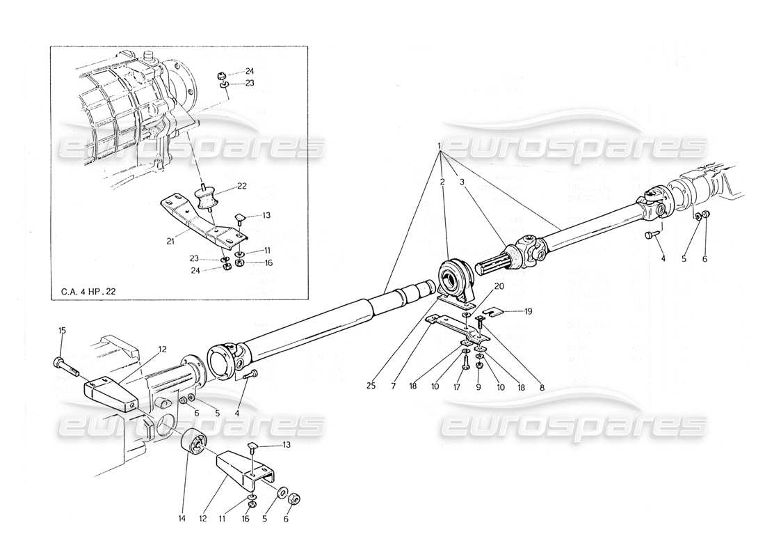 maserati 228 arbre d'hélice et support schéma des pièces