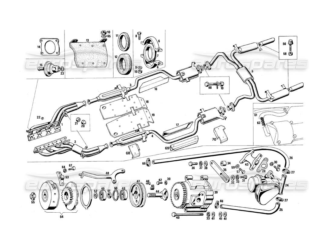 maserati qtp.v8 4.9 (s3) 1979 schéma des pièces des tuyaux d'échappement et de la pompe à air