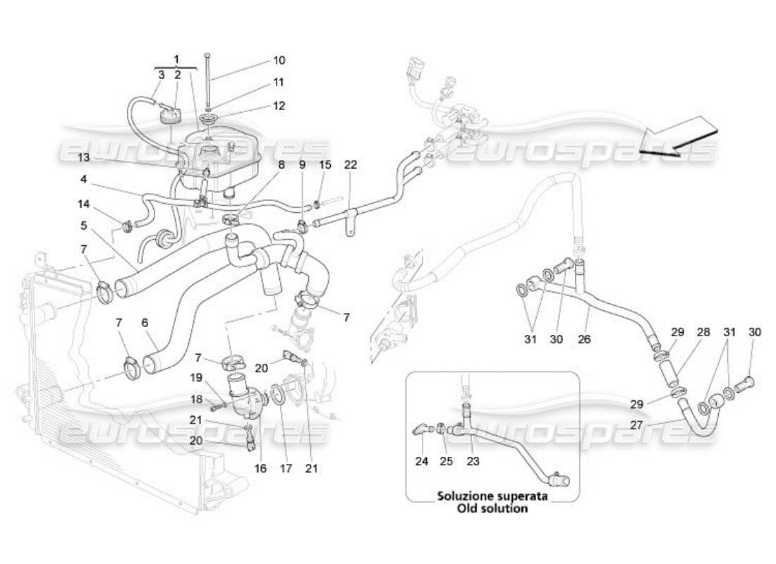 maserati qtp. (2005) 4.2 système de refroidissement : nourrice et lignes schéma des pièces