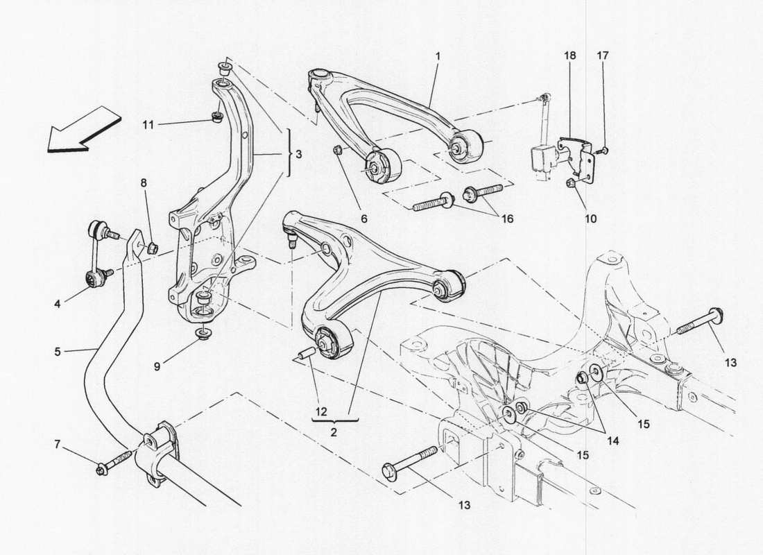 maserati qtp. v6 3.0 bt 410bhp 2wd 2017 schéma des pièces de la suspension avant