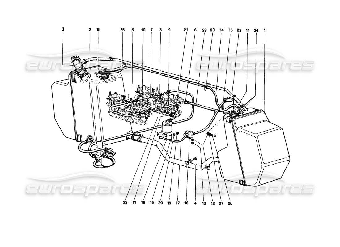 ferrari 308 gtb (1980) schéma des pièces du système d'alimentation en carburant (variantes pour la version aus)