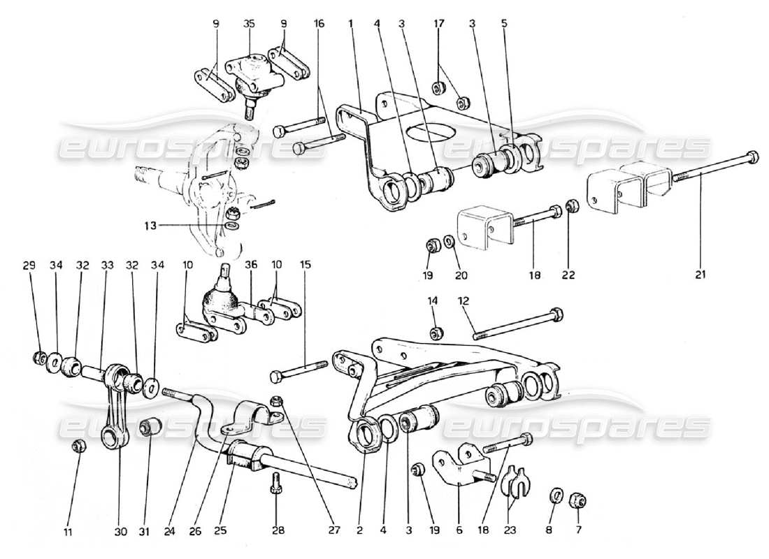 ferrari 308 gtb (1976) suspension avant - triangles schéma des pièces