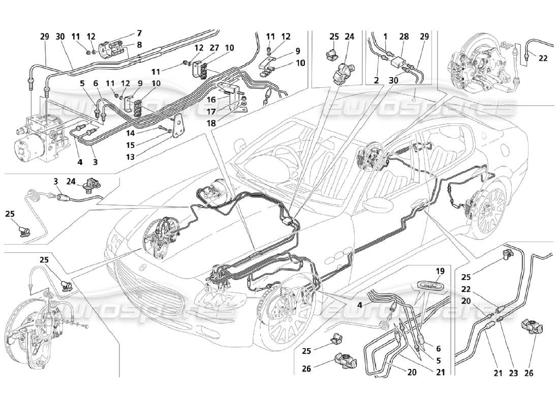 maserati qtp. (2006) 4.2 tuyauterie (page 3-4) schéma des pièces