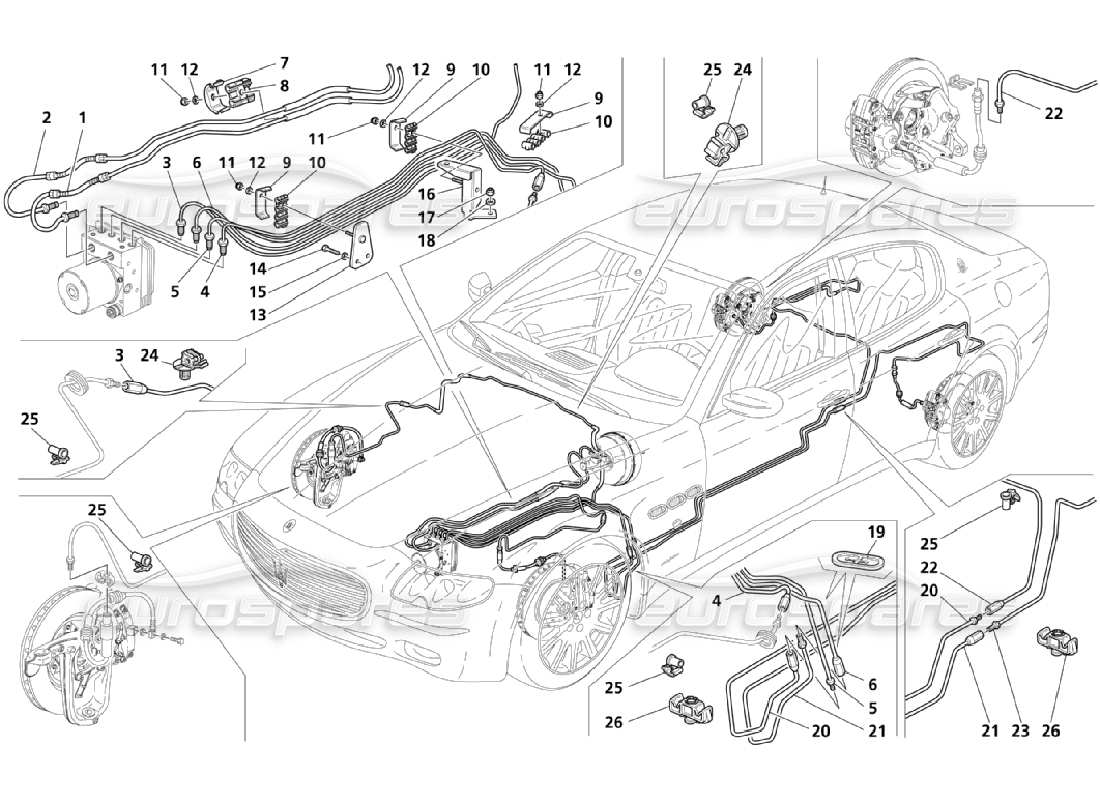 maserati qtp. (2006) 4.2 tuyauterie (page 2-4) schéma des pièces