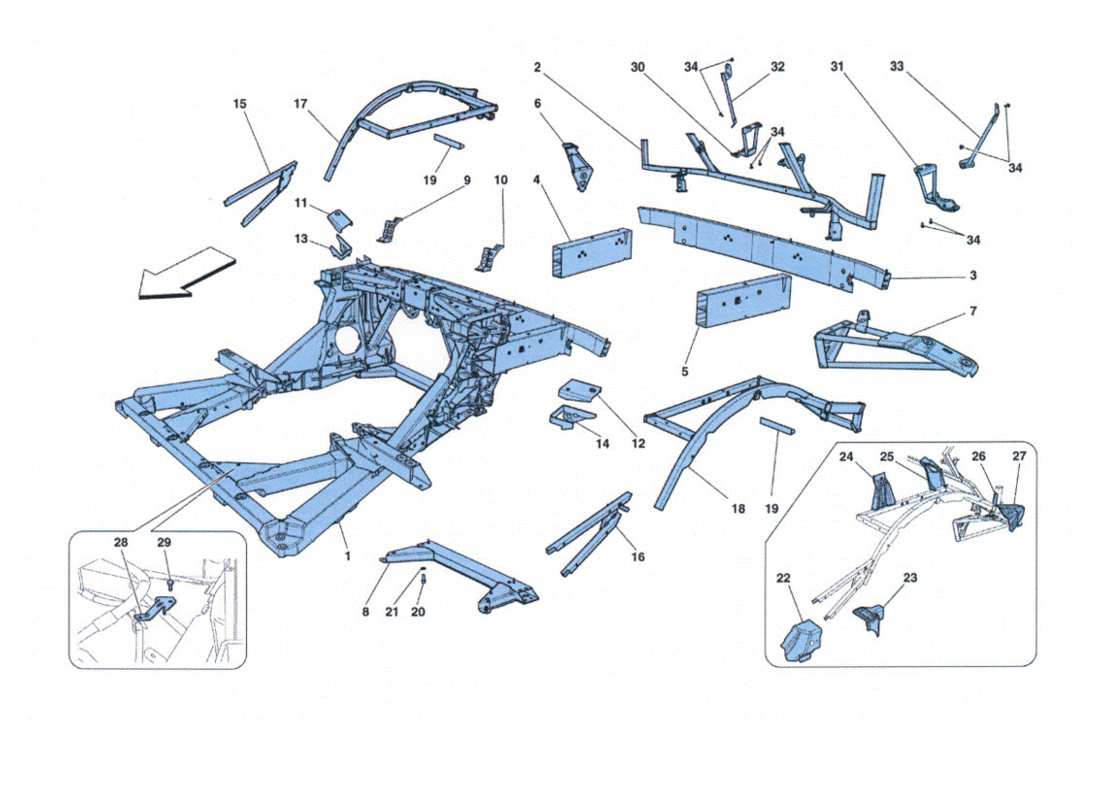 ferrari 458 challenge telaio - diagramme partiel de la structure des éléments postérieurs