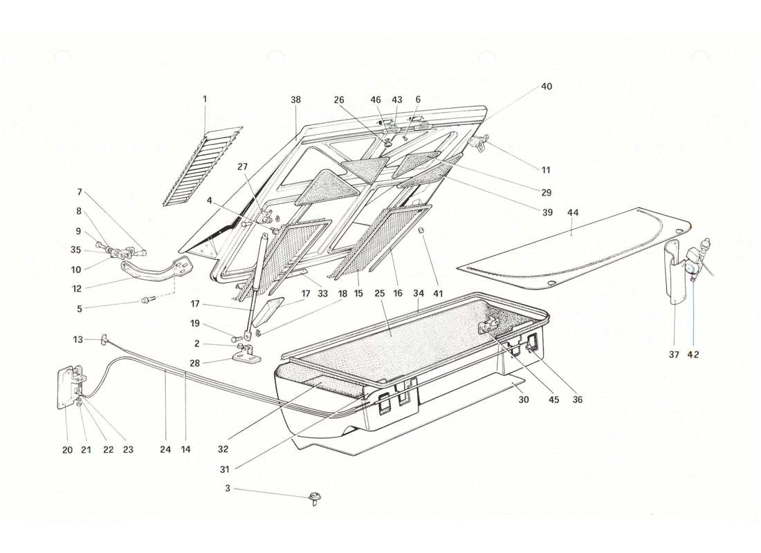 ferrari 208 gtb gts capot arrière et coffre à bagages schéma des pièces