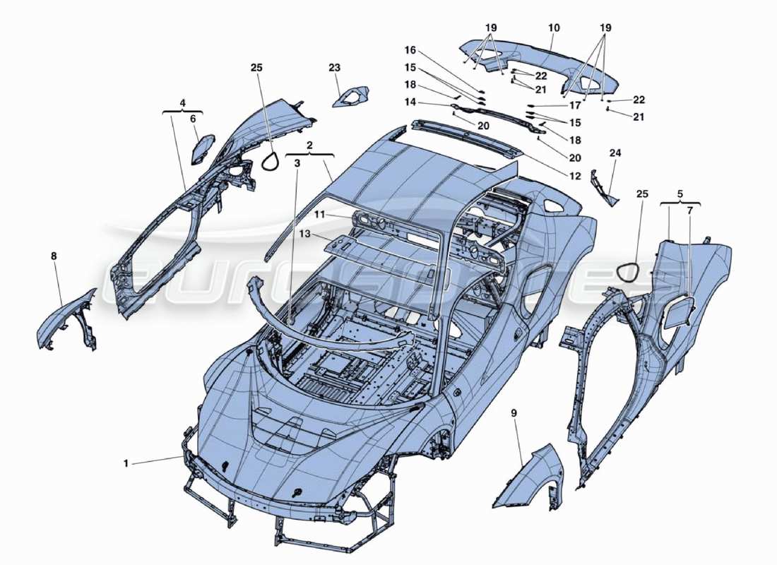 ferrari 488 challenge diagramme des parties du corps