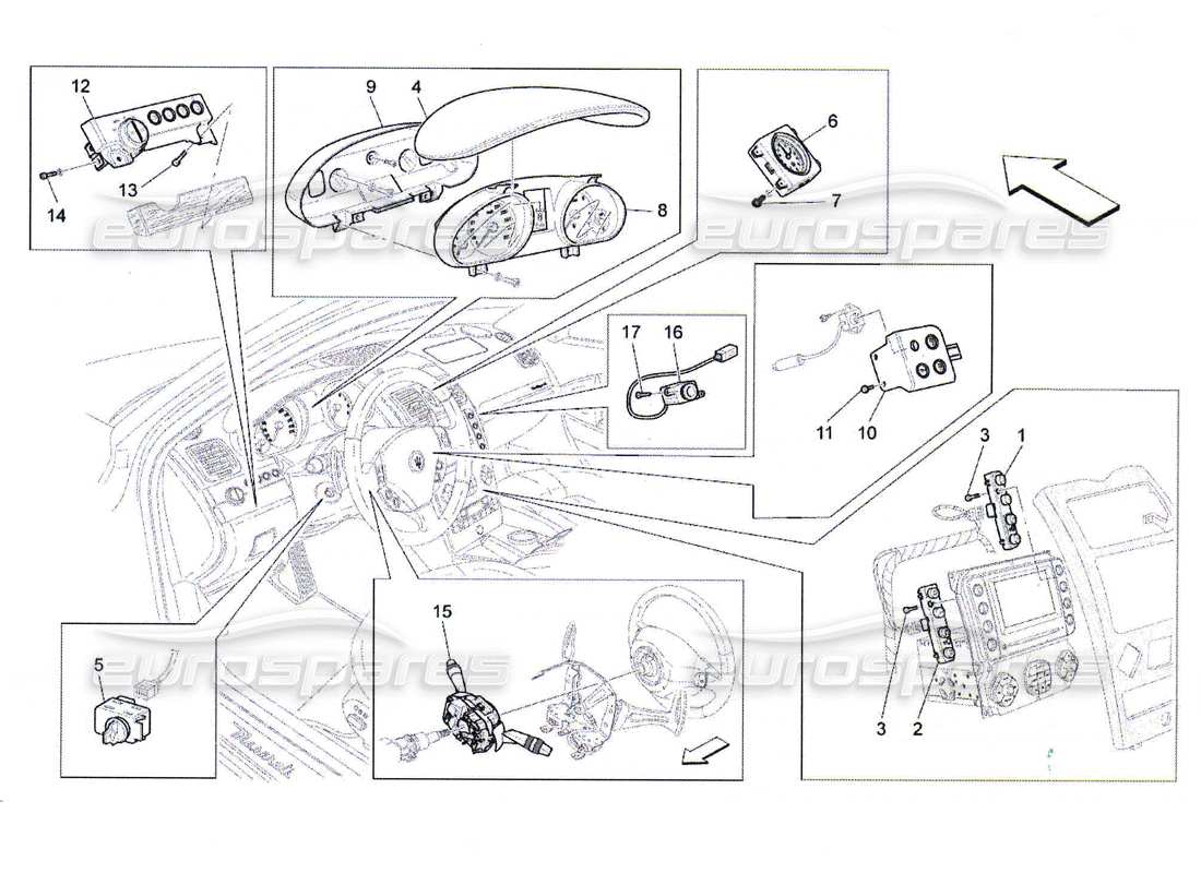 maserati qtp. (2010) 4.7 appareils de tableau de bord schéma des pièces