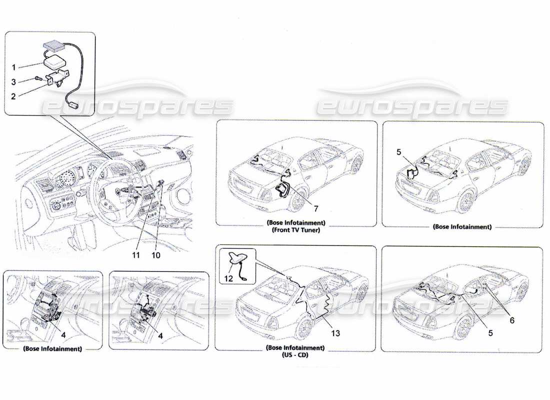 maserati qtp. (2010) 4.7 système de réception et de connexion schéma des pièces
