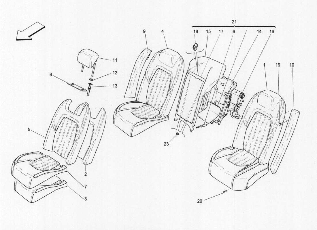 maserati qtp. v6 3.0 bt 410bhp 2wd 2017 sièges arrière : diagramme de pièces des panneaux de garniture