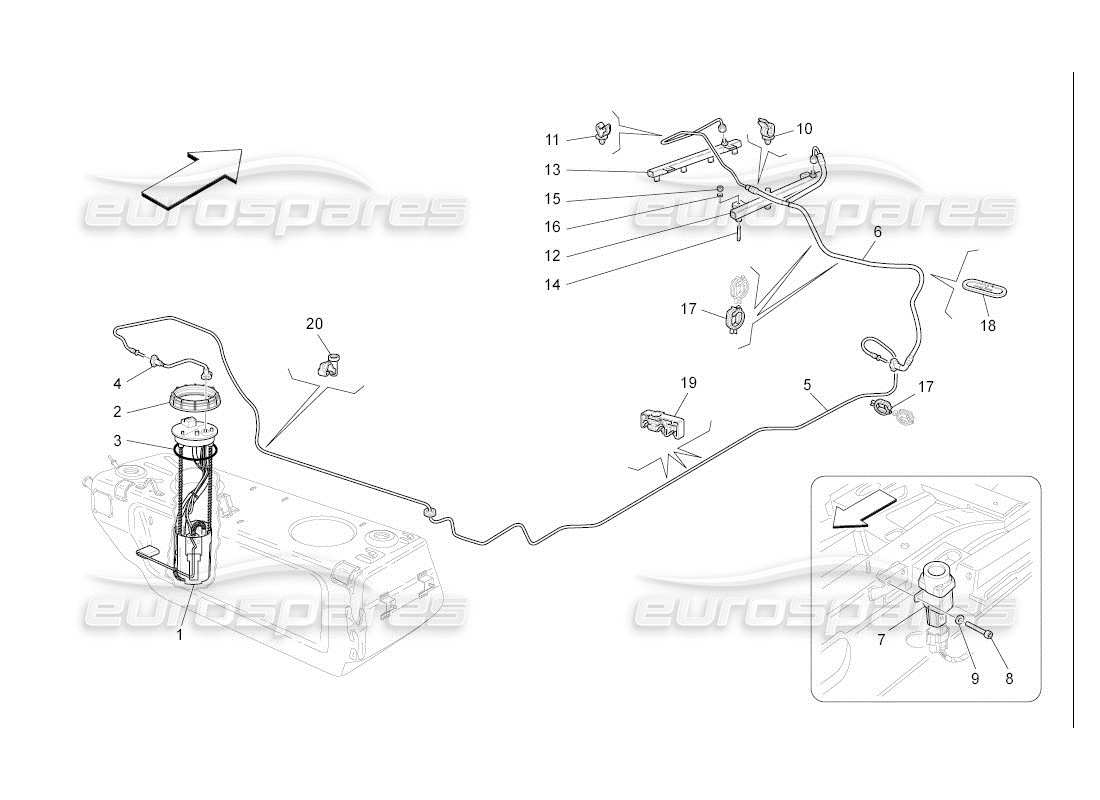 maserati qtp. (2007) 4.2 auto schéma des pièces des pompes à carburant et des conduites de connexion