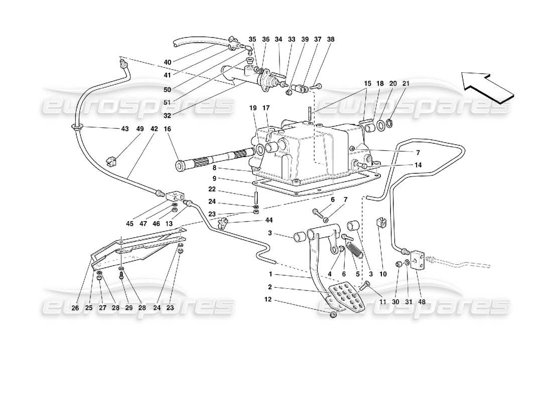 ferrari 355 (2.7 motronic) schéma des pièces de commande de débrayage