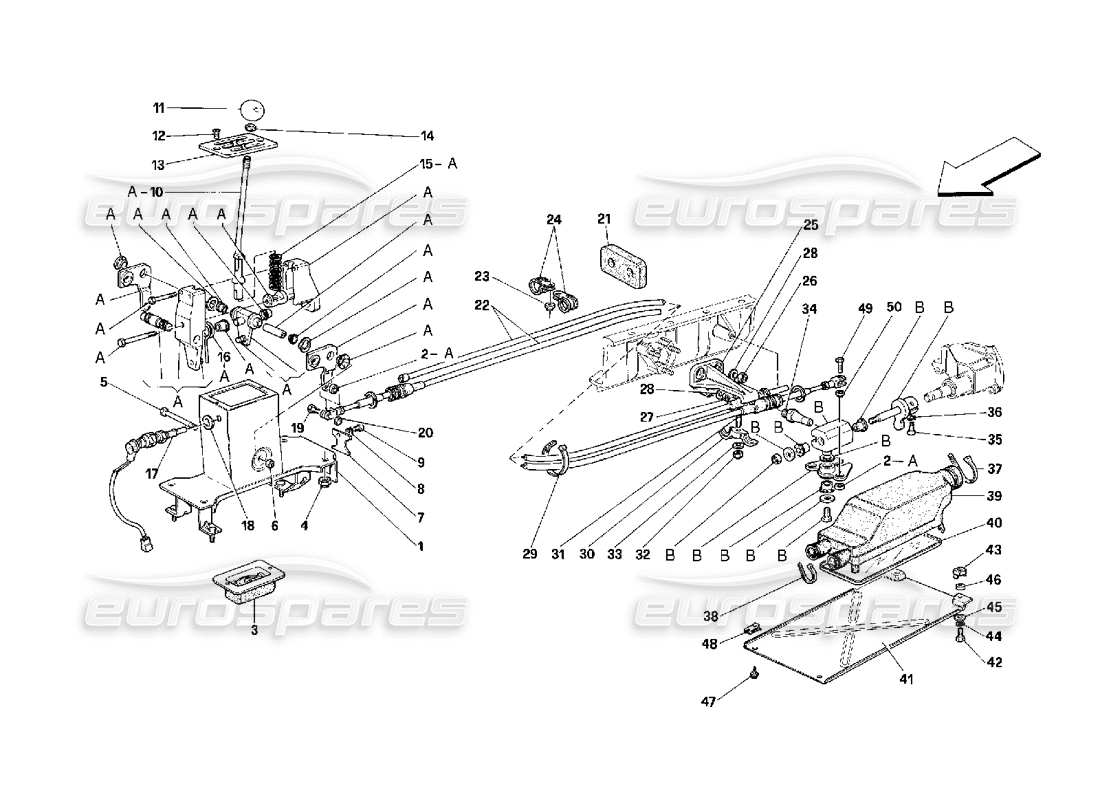ferrari 348 (2.7 motronic) schéma des pièces des commandes extérieures de la boîte de vitesses