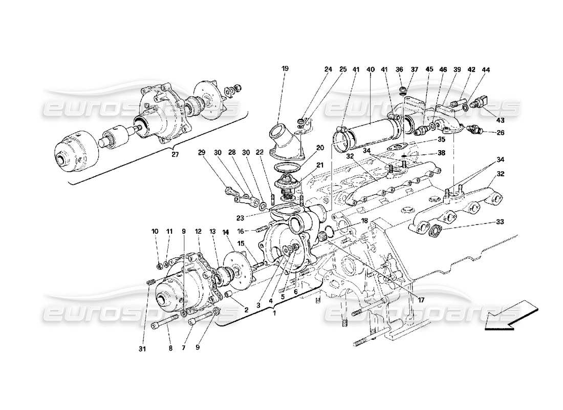 ferrari 348 (2.7 motronic) pompe à eau schéma des pièces