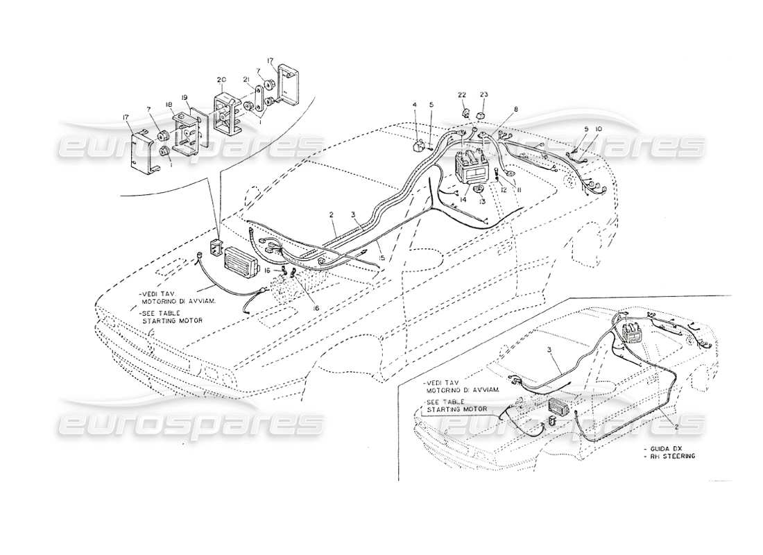 maserati shamal câblage de l'alimentation de la batterie schéma des pièces