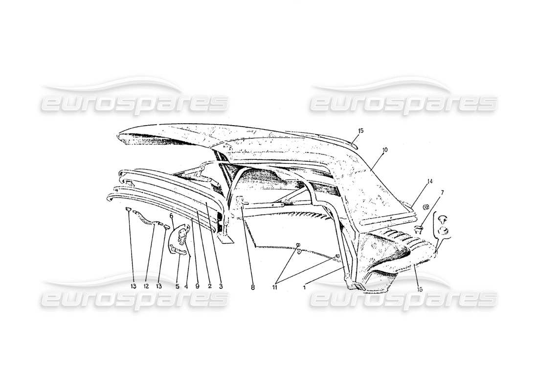 ferrari 275 (pininfarina coachwork) schéma des pièces du gruppo capote