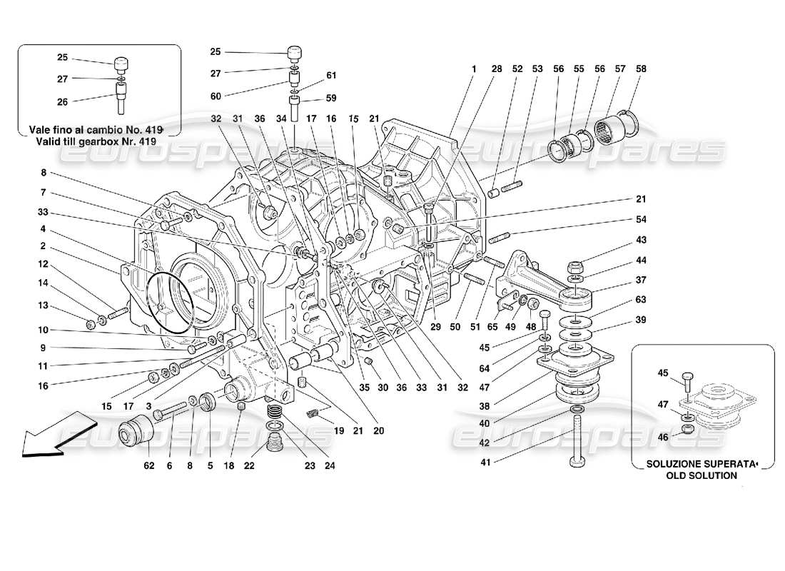 ferrari 355 (2.7 motronic) boîte de vitesses - schéma des pièces du carter de différentiel et du carter intermédiaire
