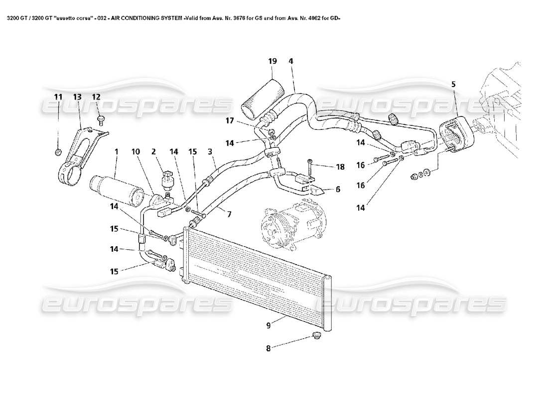 maserati 3200 gt/gta/assetto corsa système de climatisation -valide à partir de ass. n° 3676 pour gs et from ass. n° 4062 pour le diagramme de pièces gd