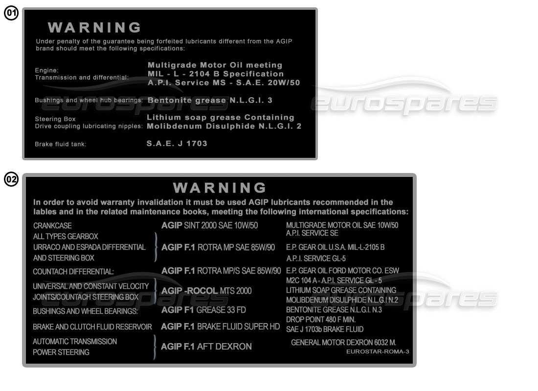 lamborghini miscellaneous lamborghini autocollants - autocollants d'avertissement schéma des pièces