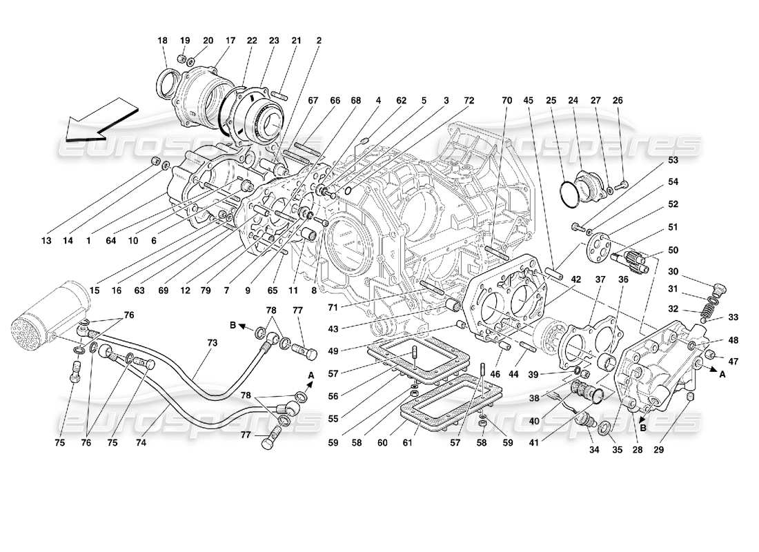 ferrari 355 (2.7 motronic) couvercles de boîte de vitesses et diagramme des pièces de lubrification