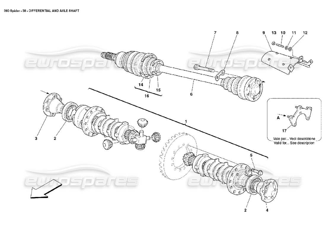 ferrari 360 spider arbres de différentiel et d'essieu schéma des pièces