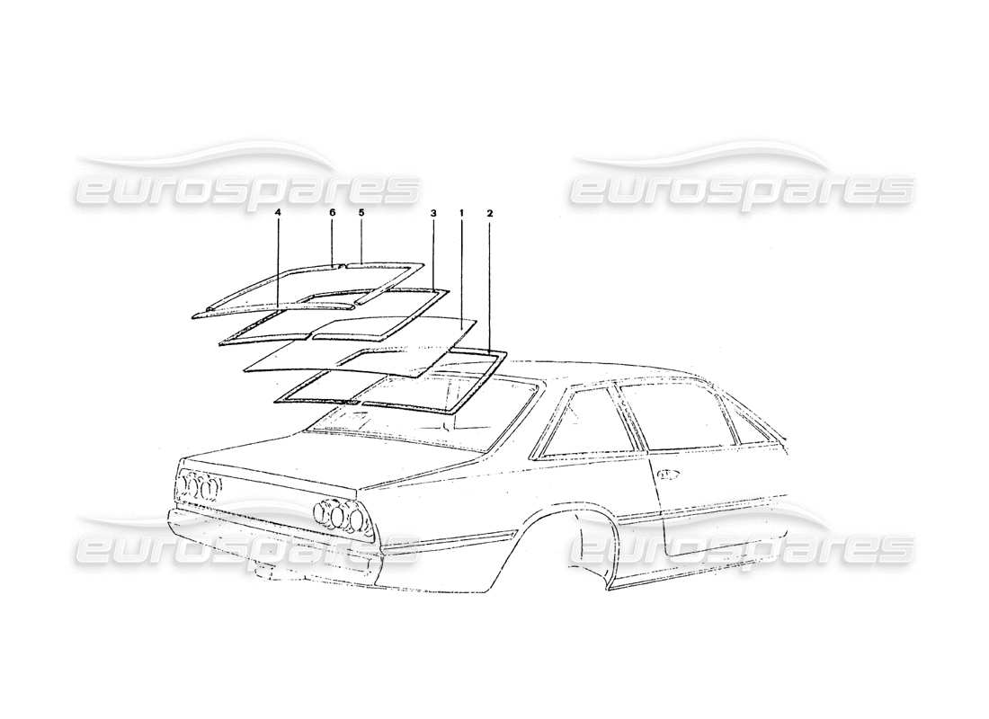 ferrari 365 gt4 2+2 coachwork rear screen & trims part diagram