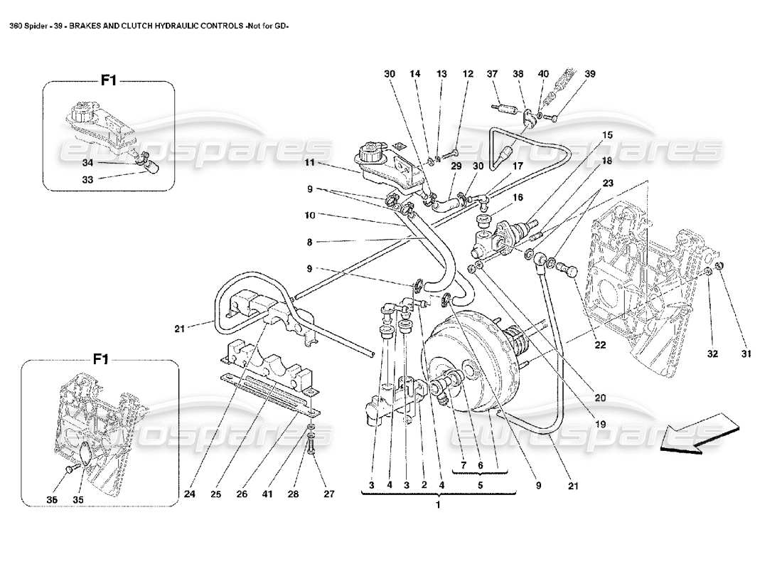 ferrari 360 spider commandes hydrauliques de freins et d’embrayage schéma des pièces